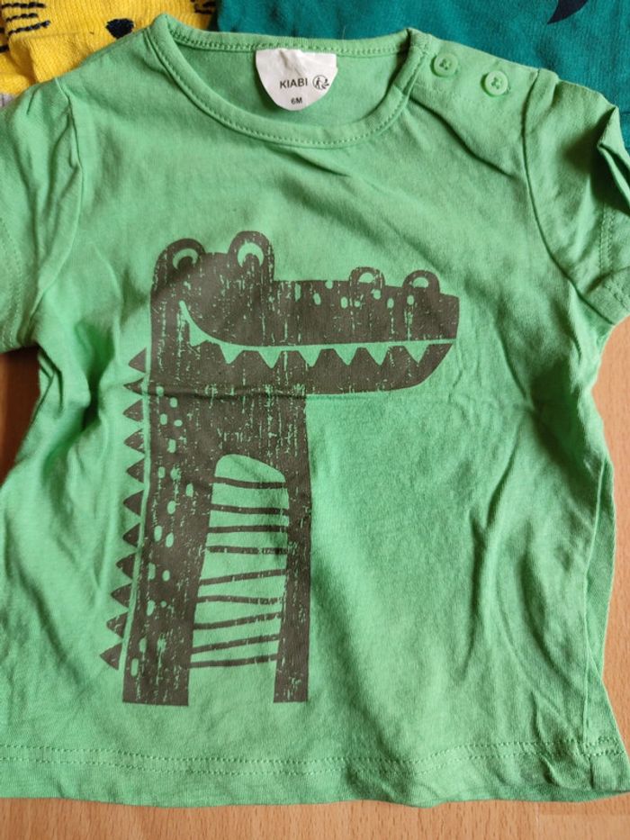 Lot neuf pull gris Vertbaudet + t-shirts manches courtes et longues verts Kiabi en 6M - photo numéro 3