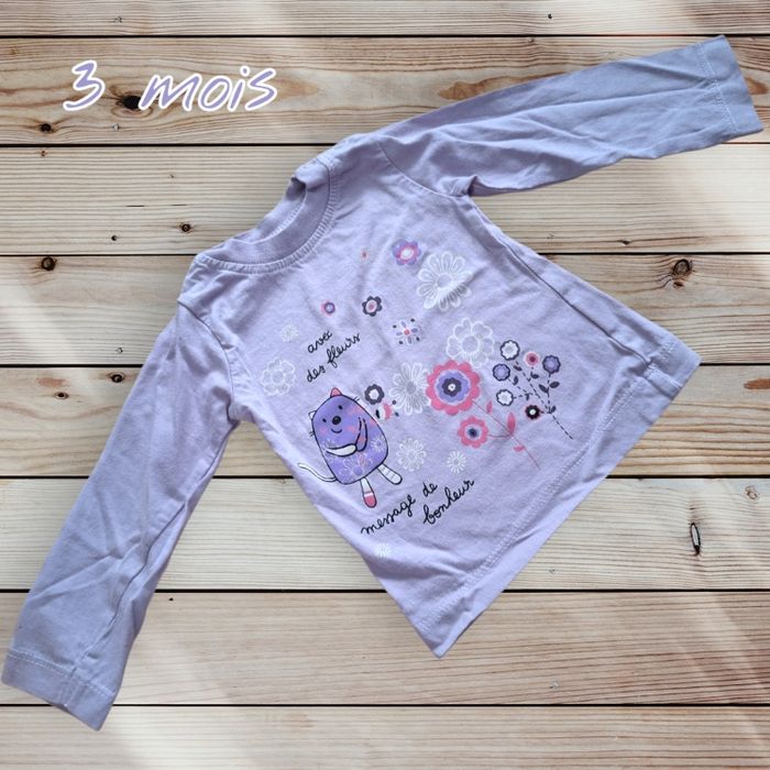 👕 T-shirt bébé manches longues – 3 mois 🌸🍼 👕