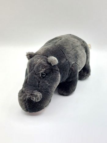 Peluche doudou hippopotame gris anthracite PIA Holland noir bouche rose 27 cm
