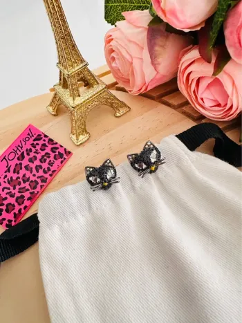 😺 Boucles d’oreilles Betsey Johnson – Chats noirs strassés