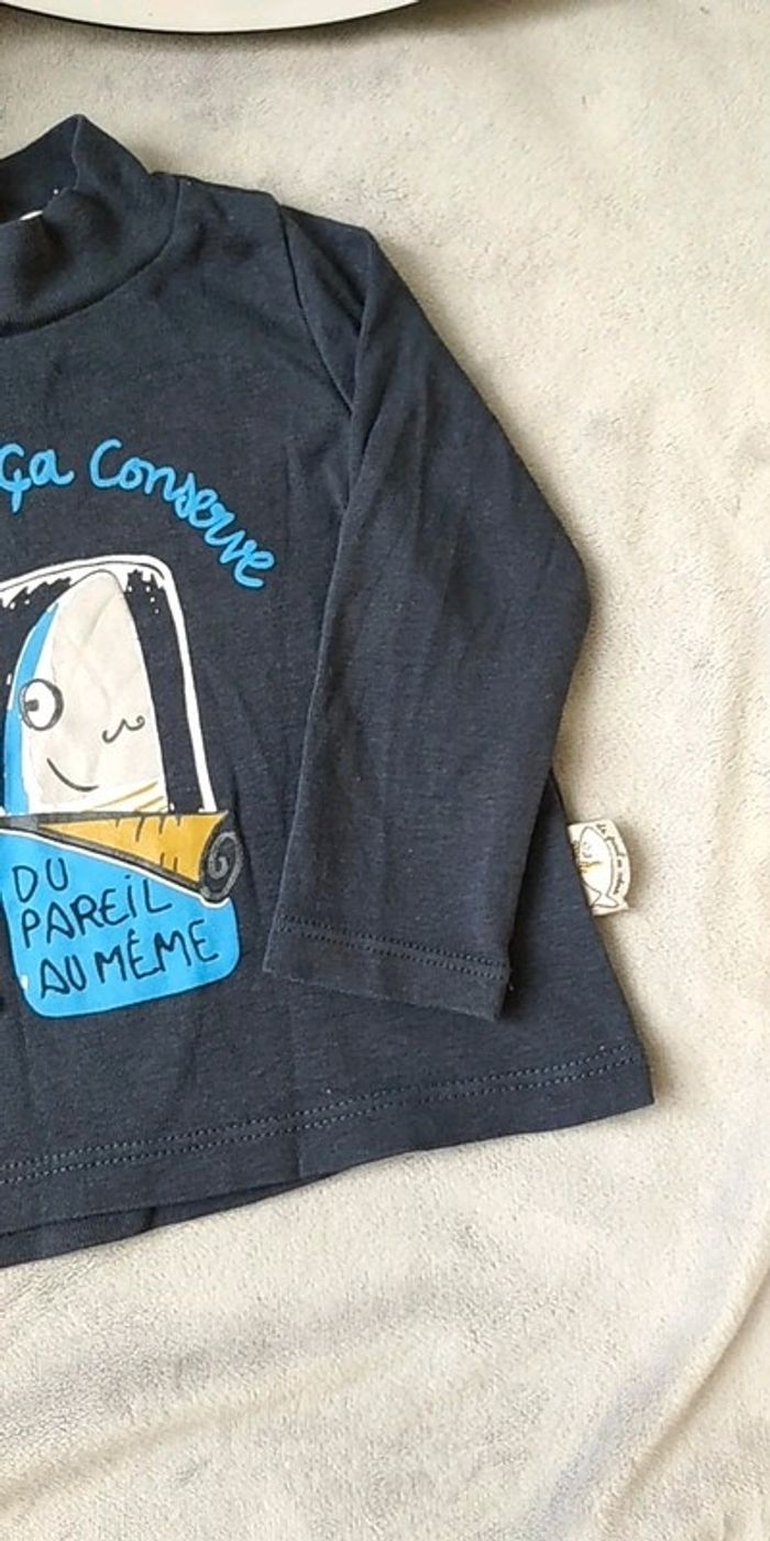Tee shirt manches longues / pull léger col roulé Garçon 6 mois "Le sport ça conserve" 100% coton - photo numéro 5