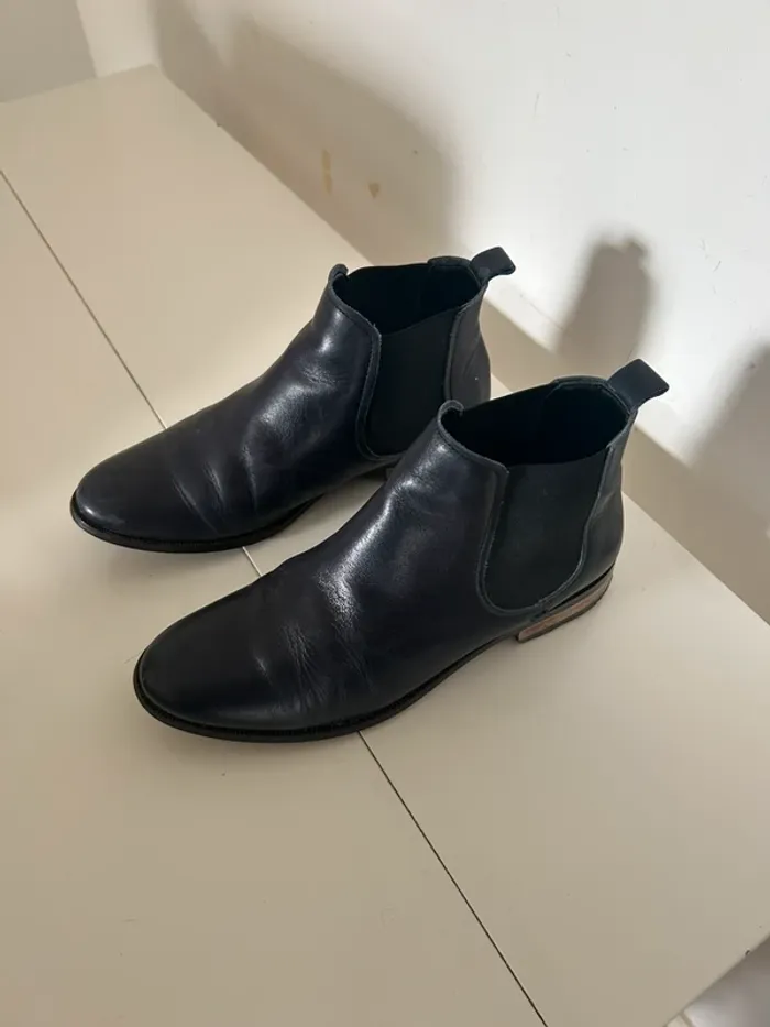 San Marina, bottines chaussures bleu marine en cuir femme, pointure 36 - photo numéro 4