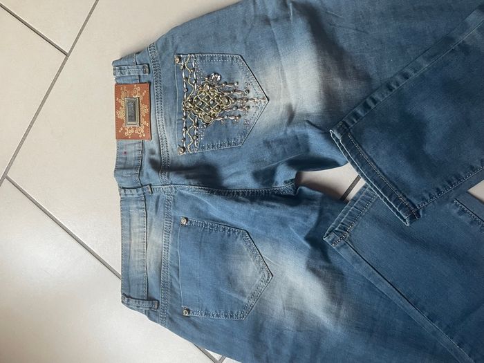 Jeans vintage perle brodé paranoia - photo numéro 4