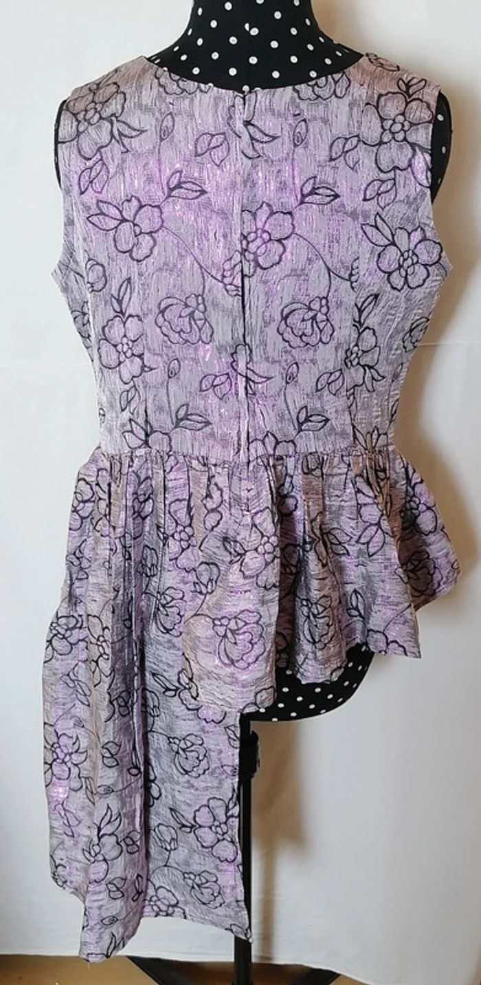 Tunique asymétrique violet brillant fleurs taille XL Vintage - photo numéro 5