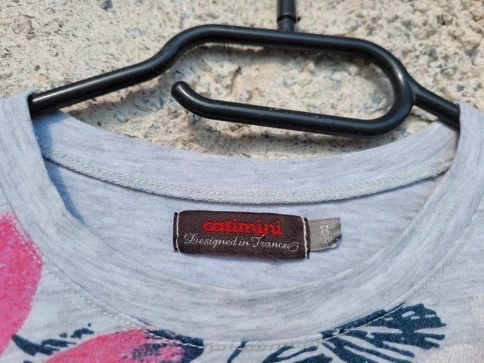 Superbe tee-shirt manches longues Catimini gris anthracite motif flamant rose 🦩, 8 ans - photo numéro 6