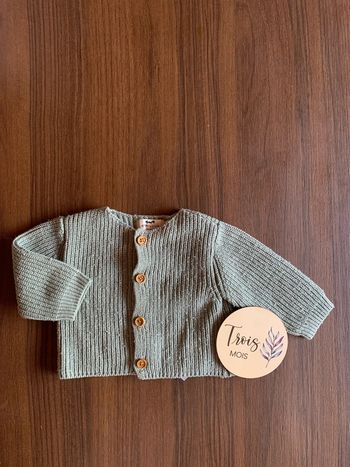 Gilet 3 mois maille Cyrillus vert fille garçon