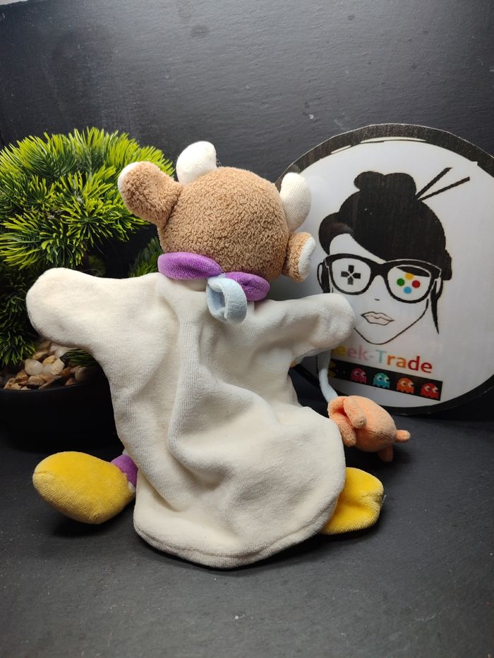 doudou et compagnie Marionnette vache Cerise bonbon marron blanc bleu rose Fleur - photo numéro 2