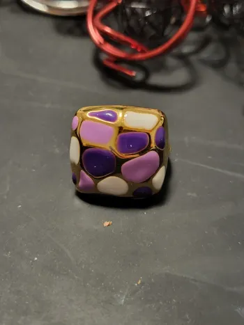 Bague carrée vintage en acier inoxydable à pois prune ajustable