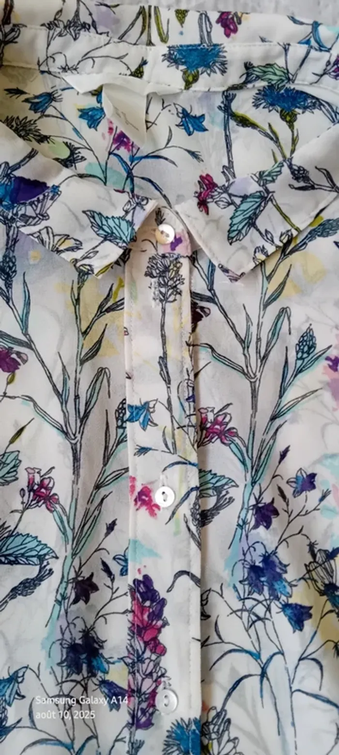Blouse longue  sans manches assymetrique semitransparente motif fleurs femme 42 h&m - photo numéro 14