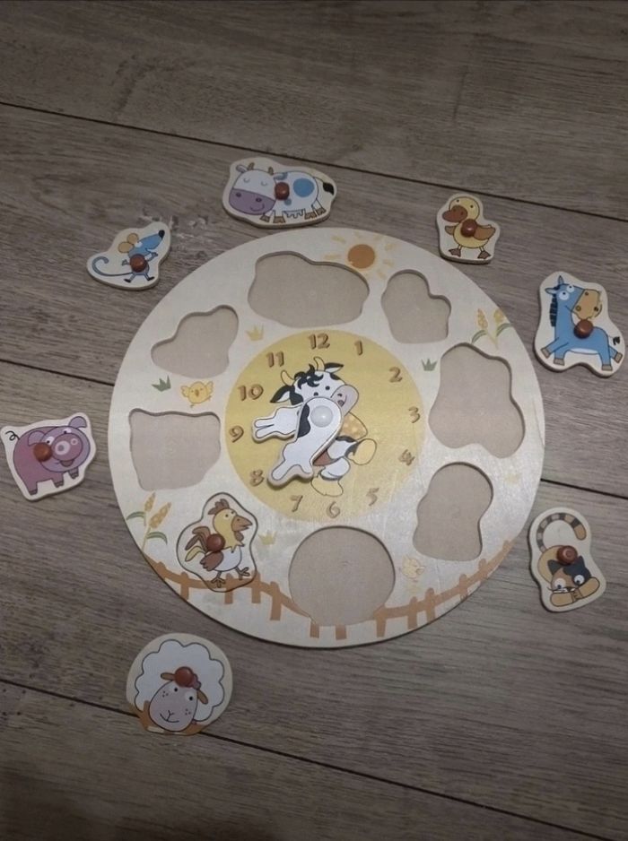 Puzzle en bois horloge et animaux - photo numéro 2