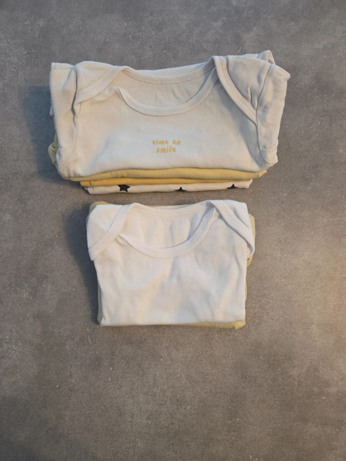 Lot 6 bodies bébé garçon manches courtes été blanc jaune motifs T36mois TBE orchestra
