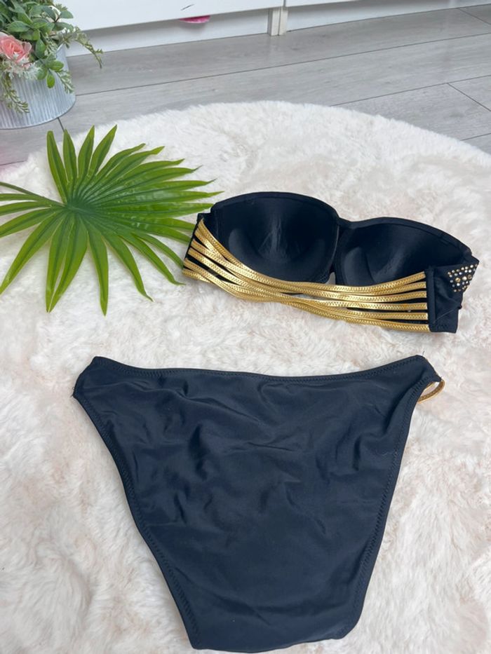 bikini bandeau noir et doré - photo numéro 2