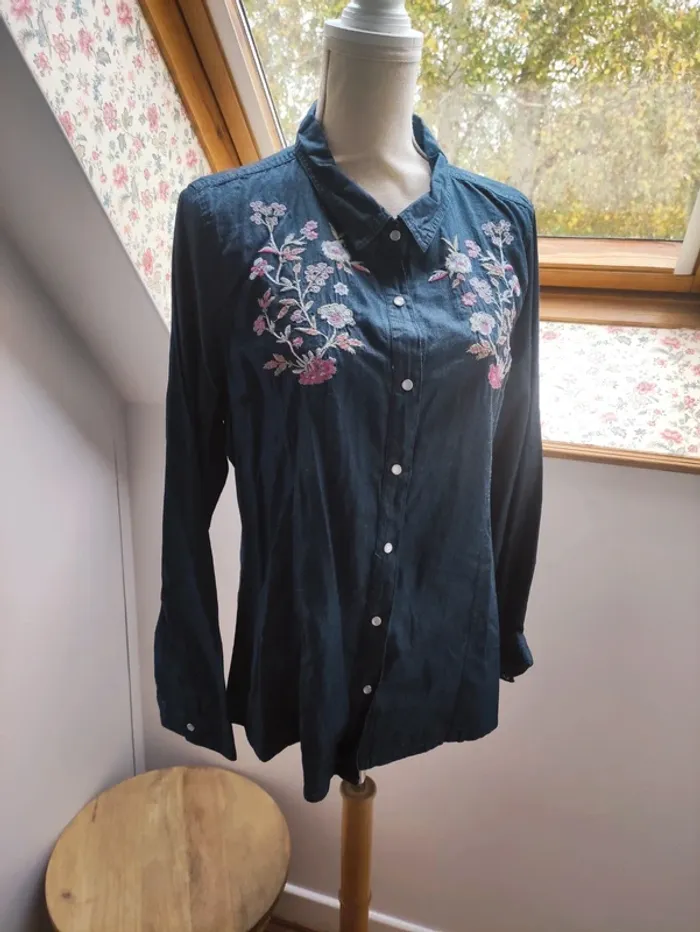 👄 dolly parton 🌸 chemise denim country western à fleurs 🌸 - photo numéro 5