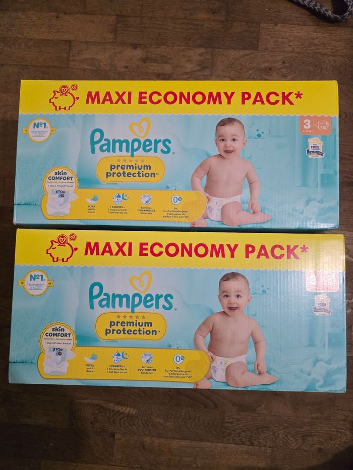 🍼 Pampers Premium Protection  2 x 112 couches – Taille 3 (6 –10 kg)