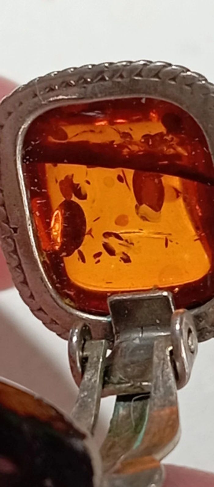 Clips d'oreilles ancien ambre et argent - photo numéro 11