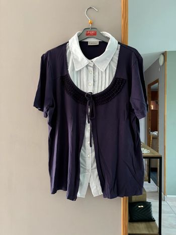 Haut vintage à manches courtes violet et blanc