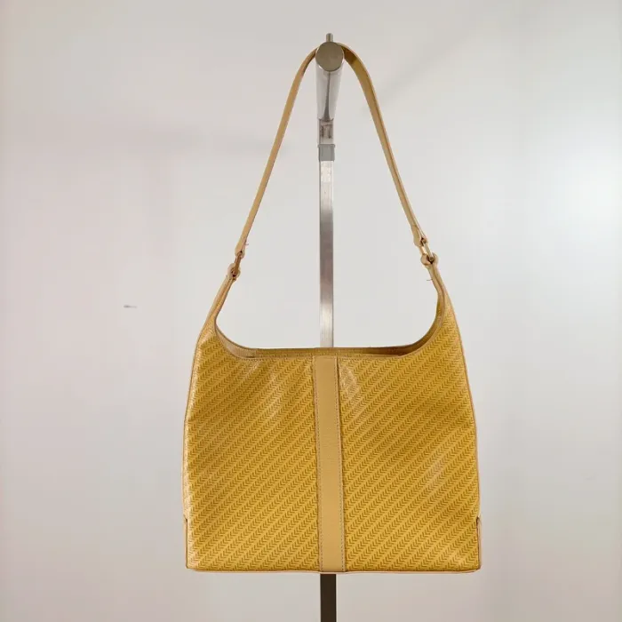 Sac épaule vintage jaune moutarde chic cuir et textile 21x30 cm tendance rétro S043 - photo numéro 2
