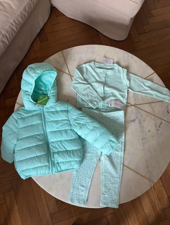 Ensemble doudoune pantalon gilet turquoise