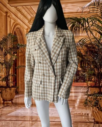 Blazer a carreaux creme/marron avec bputons dorés, new collection, taille M