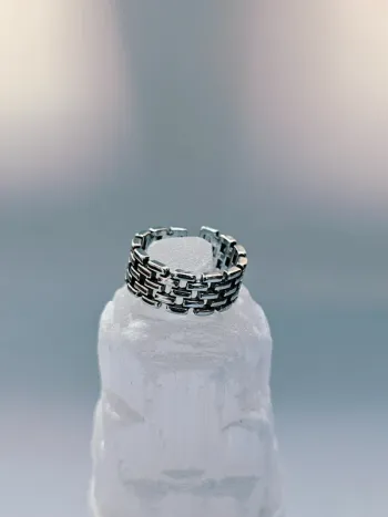 Bague acier inoxydable motif brique ajourée ajustable