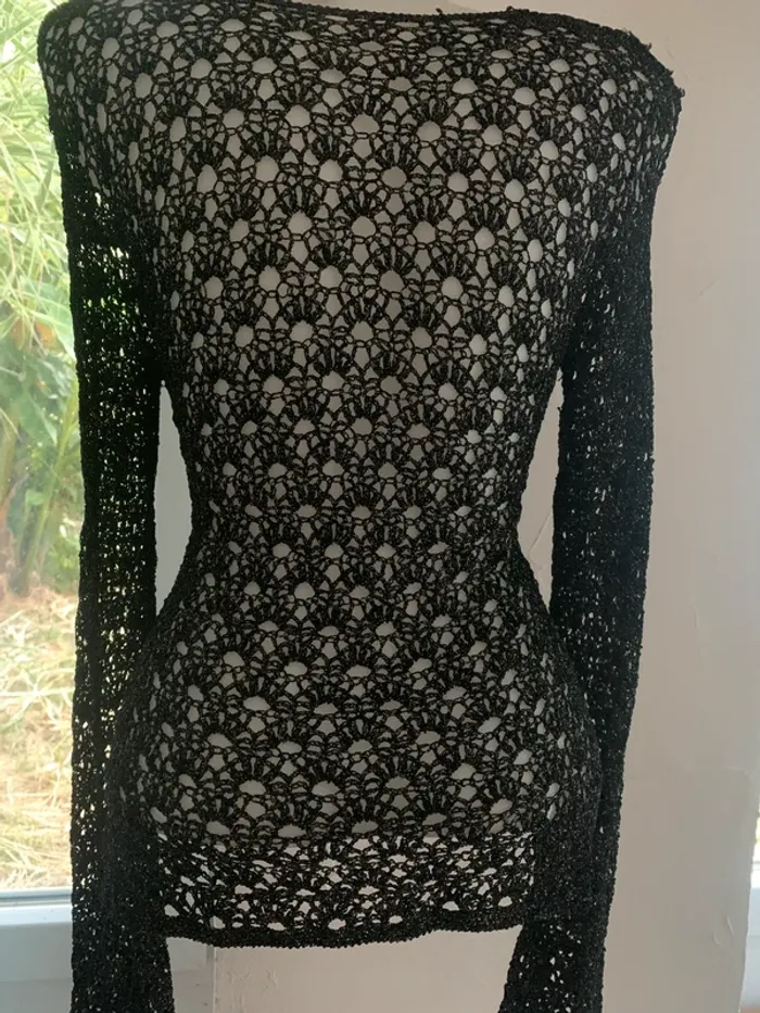 Top crochet vintage taille unique manches longues brillant - photo numéro 5