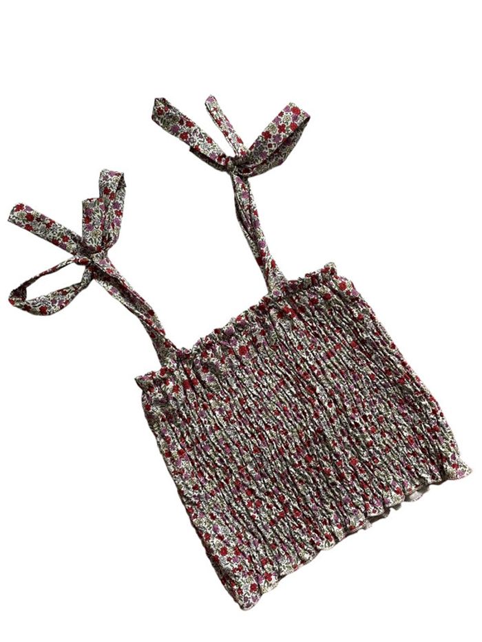 Top à fleurs pour l’été rose et rouge élastique taille S très bon état - photo numéro 3