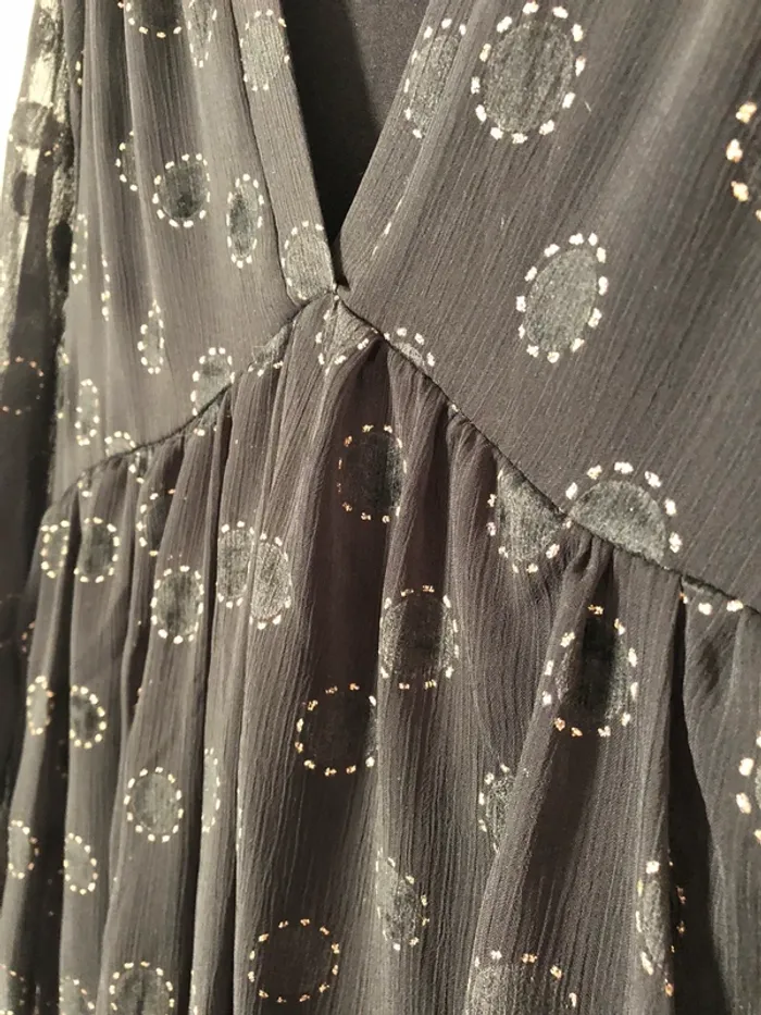 Robe longue à manche longue noire à pois Vintage Love taille L - photo numéro 2