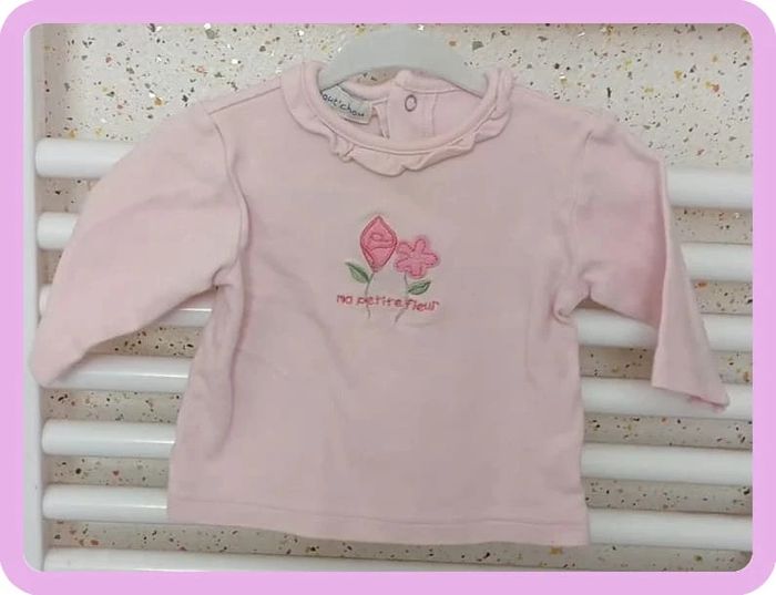 Tee shirt manche longue rose motif fleur Bout'chou Taille 3 mois - photo numéro 2