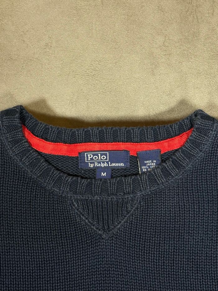 Pull Polo Ralph Lauren col rond | Taille M | bleu marine logo rouge brodé | maille 100% coton - photo numéro 4