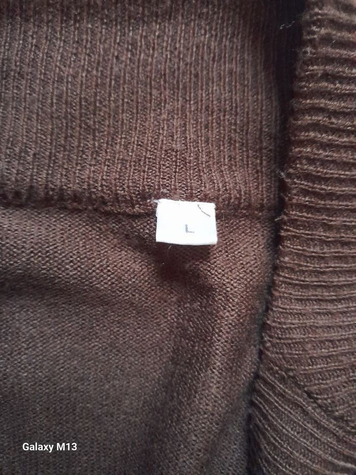Gilet femme marron sans bouton manches mi longues taille L - photo numéro 2