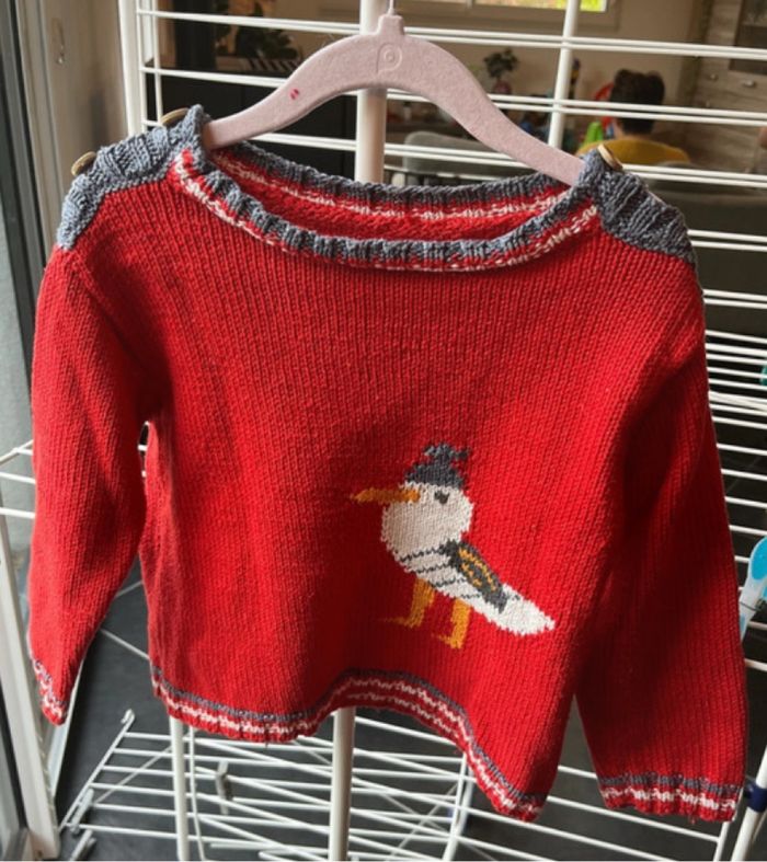 Pull automne garçon tricoté main taille 2/3 ans