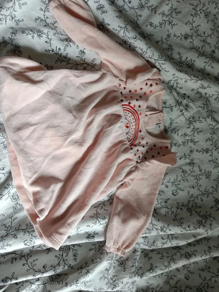 Robe 6 mois velours rose arc en ciel coeurs - photo numéro 2