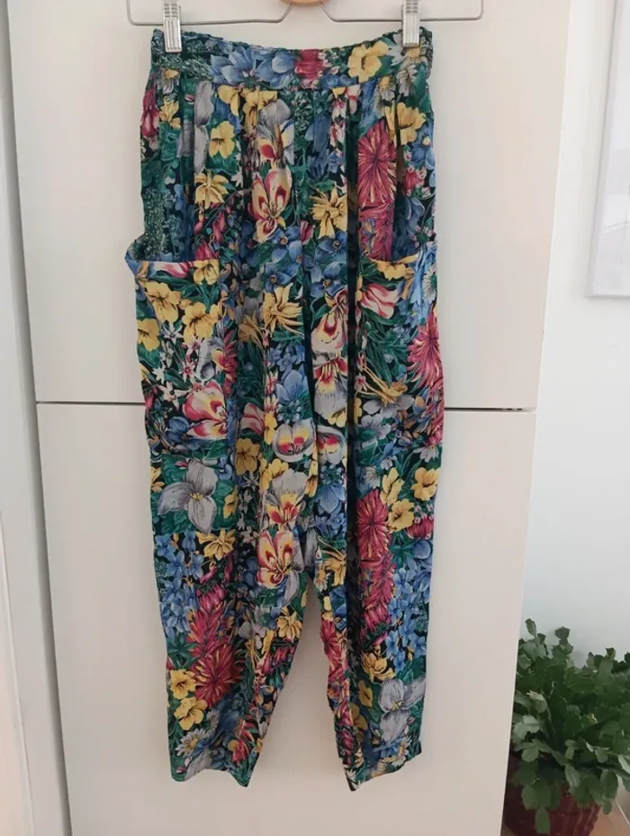 Pantalon vintage fleurs multicolores léger René Derhy - photo numéro 2