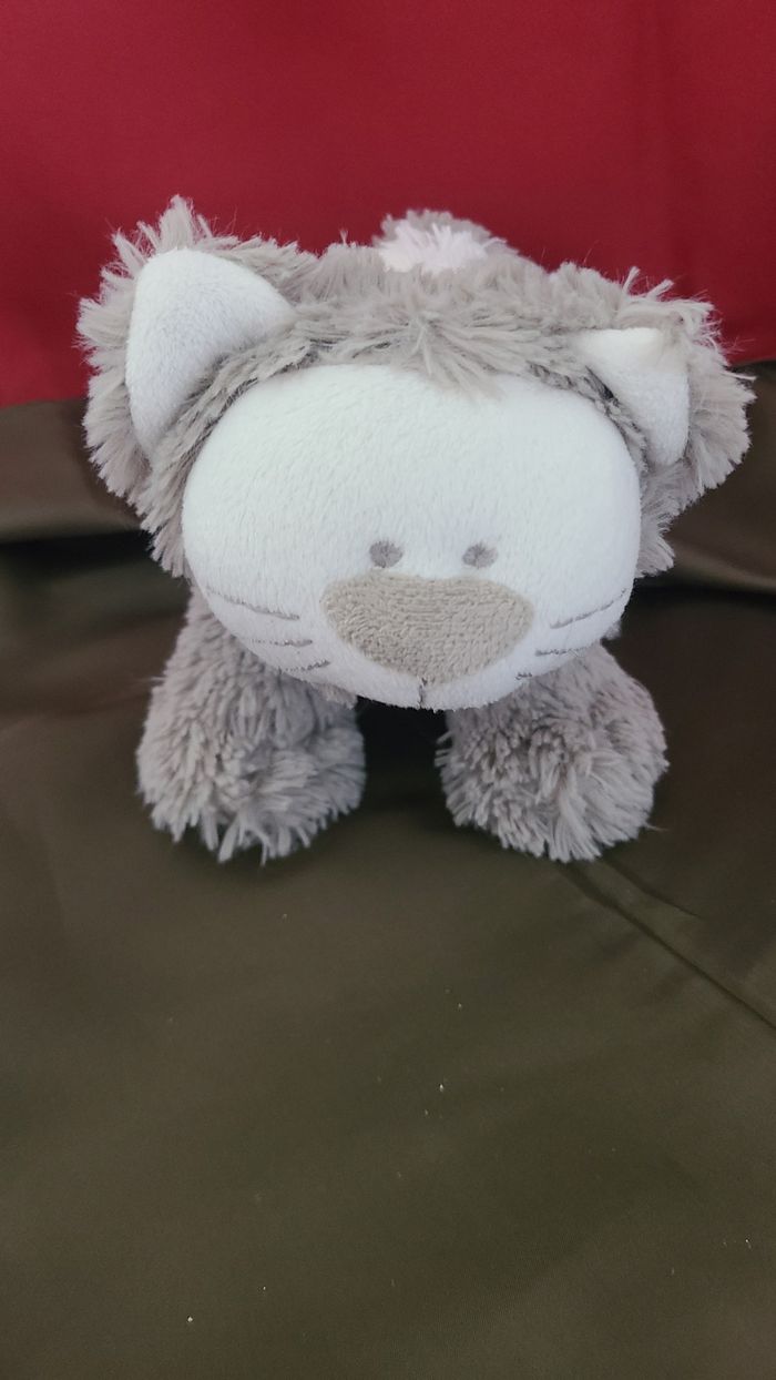 Doudou peluche chat gris blanc pomme pidou - photo numéro 3