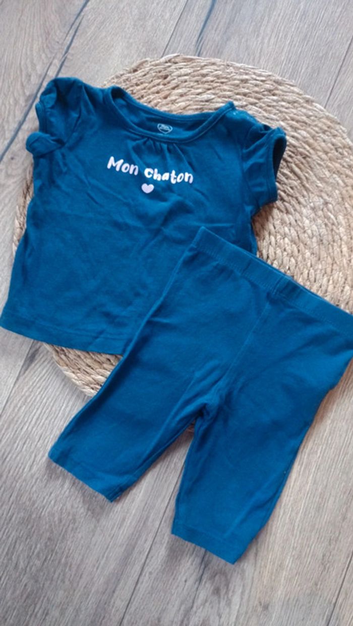 Ensemble t-shirt manches courtes et legging court 9 mois 71 cm - photo numéro 2