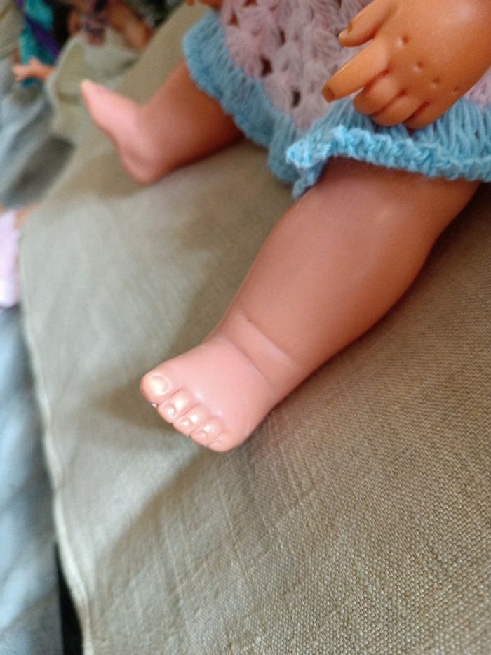 Poupée doll ancienne birgé blonde blond hair yeux eyes bleu blue robe dress tricot laine rose pink - photo numéro 4