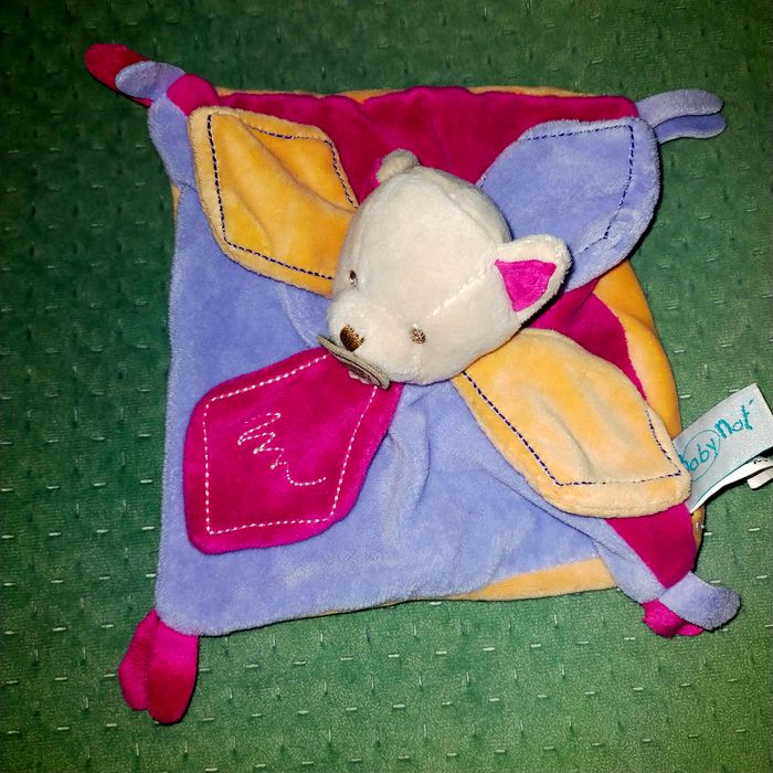 Doudou plat Chat étoile Baby nat' gribouillis violet parme orange rose
