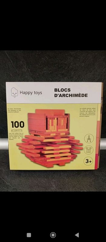100 blocs d'Archimède en bois colorés happy toys 