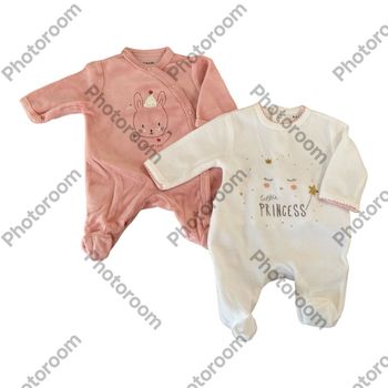 Kiabi Lot de 2 pyjamas Grenouillères rose/blanc Taille Naissance