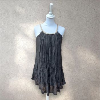 Tunique bohème oversize sans manche noir fluide taille 38