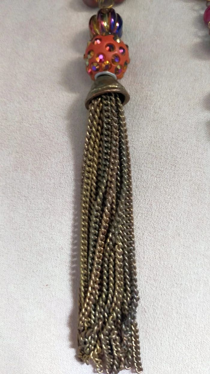 Collier vintage à pampille bronze – Perles prune & métalliques – Style bohème chic - photo numéro 17