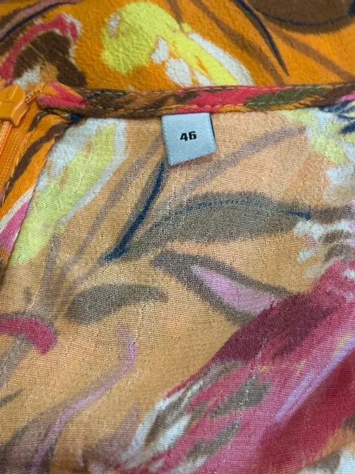 Robe portefeuille fleurie orange fuchsia – Taille 46 – cottage coquette tradwife - photo numéro 9