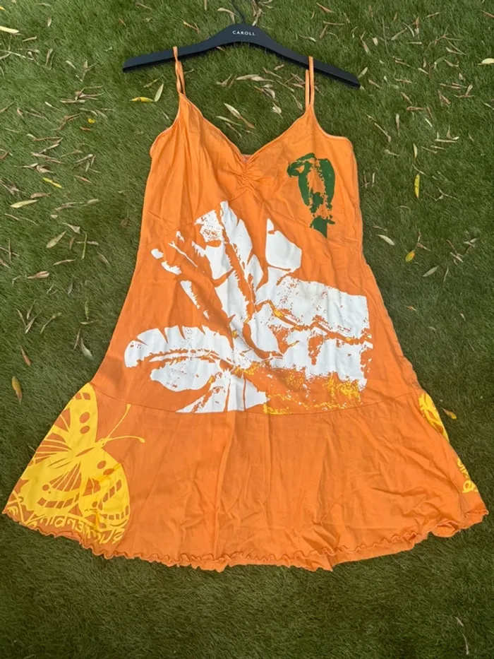 Robe femme été orange taille L 40 papillon
