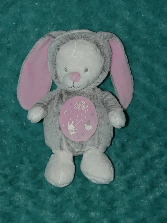Doudou ours déguisé lapin Mots d'enfants rose gris 🐰 tbe - photo numéro 2