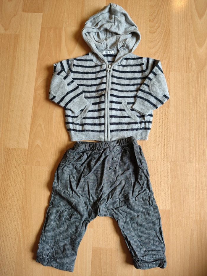 Lot ensemble pantalon + gilet zippé à capuche en 6M