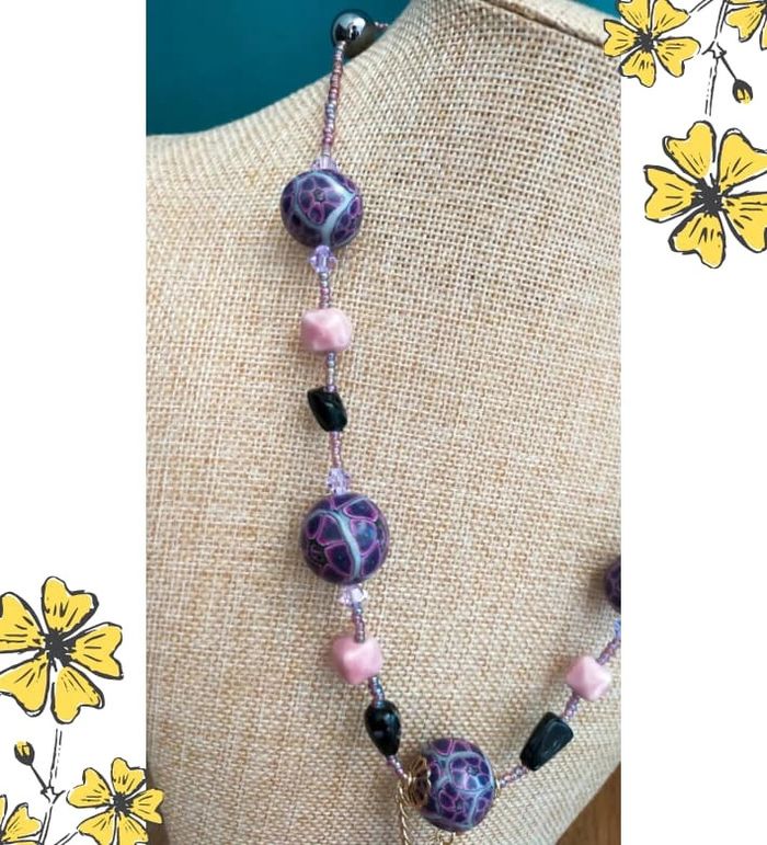 Collier fait main perles polymère & cœur doré – Collection Reflets de Lavande - photo numéro 12