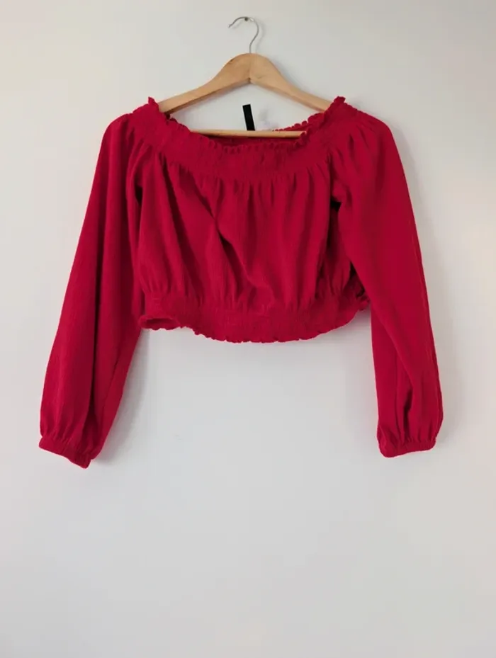 Blouse rouge épaules nues élastique bohème chic H&M Taille 34 - photo numéro 6