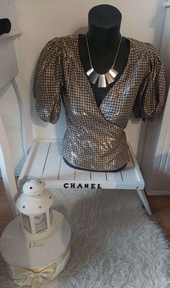 Blouse cache coeur carreaux doré/noir T.S neuve Only
