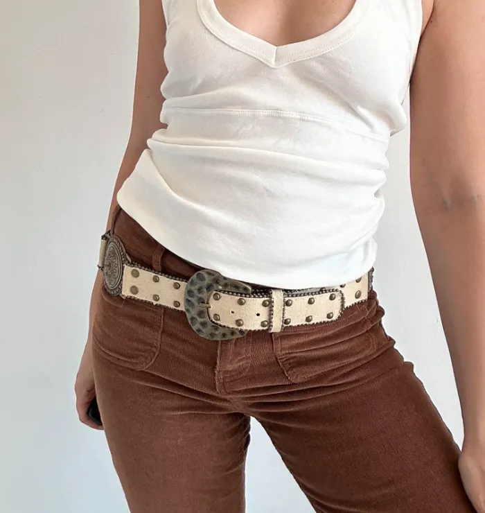 Ceinture vintage Y2K années 2000 beige à bijoux