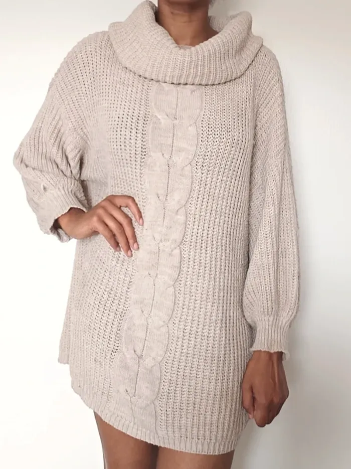 Robe pull col roulé beige T38